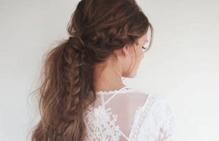 Half-Tied Messy Fish Braid Hairstyle